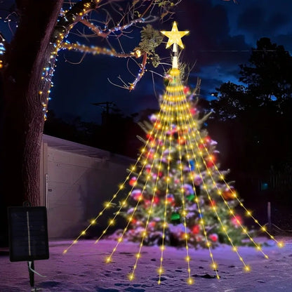 Christmas Star Waterfall String Lights Remote Control Weather Resistance