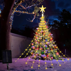 Christmas Star Waterfall String Lights Remote Control Weather Resistance