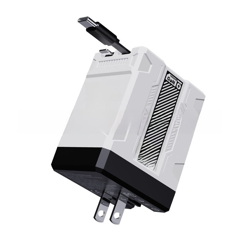 GaN Fast Charger with Retractable Cable for Apple & Android