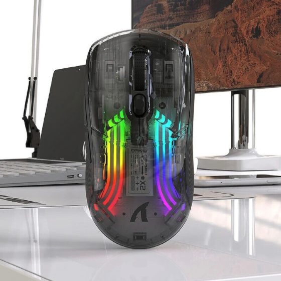 Attack Shark X2 Mouse, Completely Transparent Design, Mute Operation, Adjustable DPI: 5-speed DP, Triple-Mode Connectivity, Original Phase 3212 Sensor, Long-Lasting Battery Life, Ergonomic Design