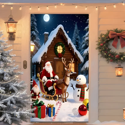 Christmas Santa Claus Polyester Door Cover Decoration 90x180cm
