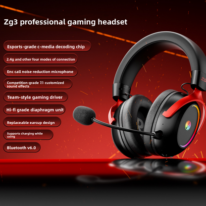 Zg3 E-Sports Gaming Headset Microphone Wireless Wired leather ear cushions