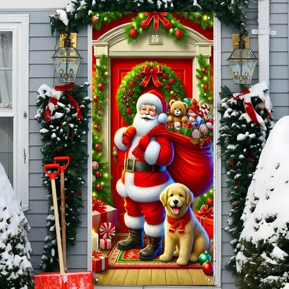 Christmas Santa Claus Polyester Door Cover Decoration 90x180cm