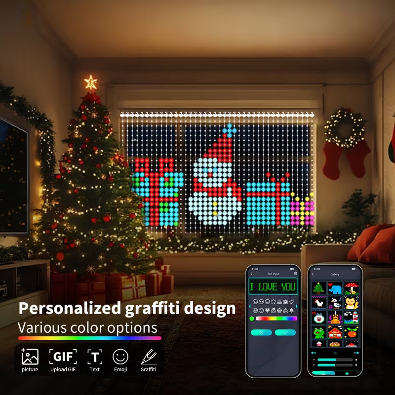Smart Bluetooth RGB LED Curtain Lights Personalised Design Festive Decoration