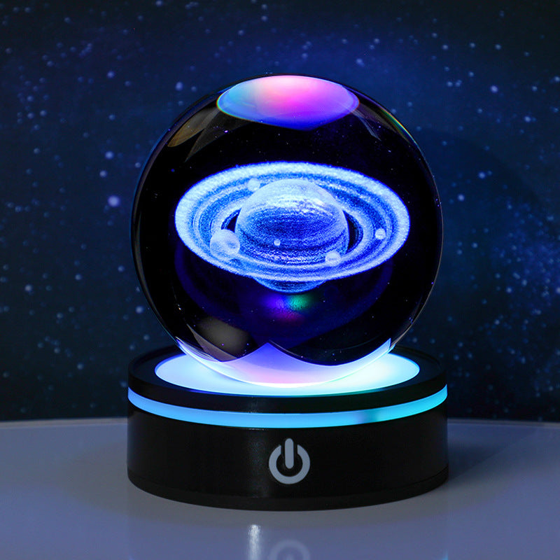 3D Carved Crystal Ball Night Light with LED Base