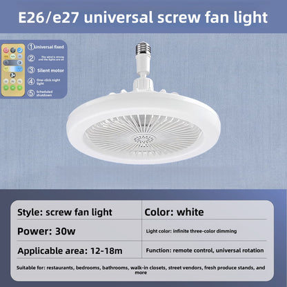 E27 Screw-In Three-Color LED Ceiling Fan Light with Remote Control