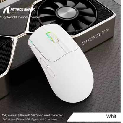 Attack Shark X5 Gaming Mouse, Tri-Mode Connection, High-Precision PAW3212 Sensor, Dynamic RGB Lighting Effects, Ergonomic & Comfortable Design, Mute Buttons & LED Display, Fast & Reliable Wireless – 30 IPS speed