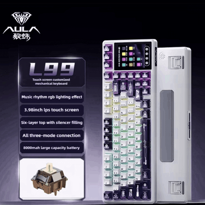 Aula L99 Mechanical Gaming Keyboard, 3.98-inch IPS Touch Screen, RGB LIGHTING: 16 million colour Backlight, SOUND OPTIMIZATION, 8000mAh Battery, Triple Connection Mode