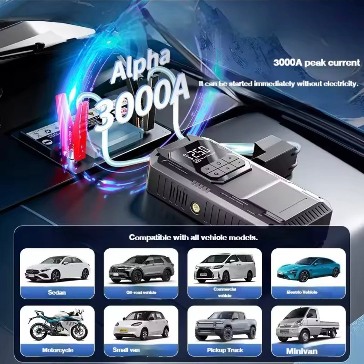 Portable Car Jump Starter Battery, Tire Air Pump, Emergency Light and Power Bank - ZeeTec Store