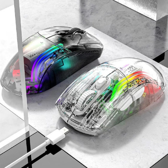 Attack Shark X2 Mouse, Completely Transparent Design, Mute Operation, Adjustable DPI: 5-speed DP, Triple-Mode Connectivity, Original Phase 3212 Sensor, Long-Lasting Battery Life, Ergonomic Design