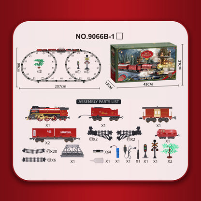 Retro Steam Train Electric Track Toy Features 3 steam spray outlets, Combines lights, forward/backward movement, and simulated steam whistle sounds.