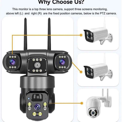 Solar Powered 4G Outdoor Camera with Triple Lens for Enhanced Security