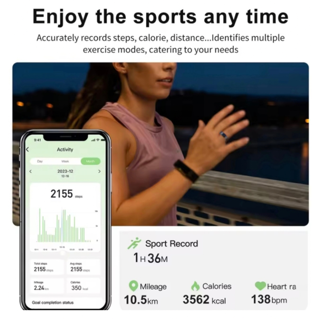 Smart Ring with Multi-Sports Modes – Pedometer, Multi-Sports Modes & Fitness Tracking, Advanced Health Monitoring, App Connectivity, Smart Features – Remote photo control, Long Battery Life – 17mAh up to 15 days standby, IP68 Waterproof