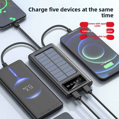 Solar Power Bank with Built-in Cable 30000mAh