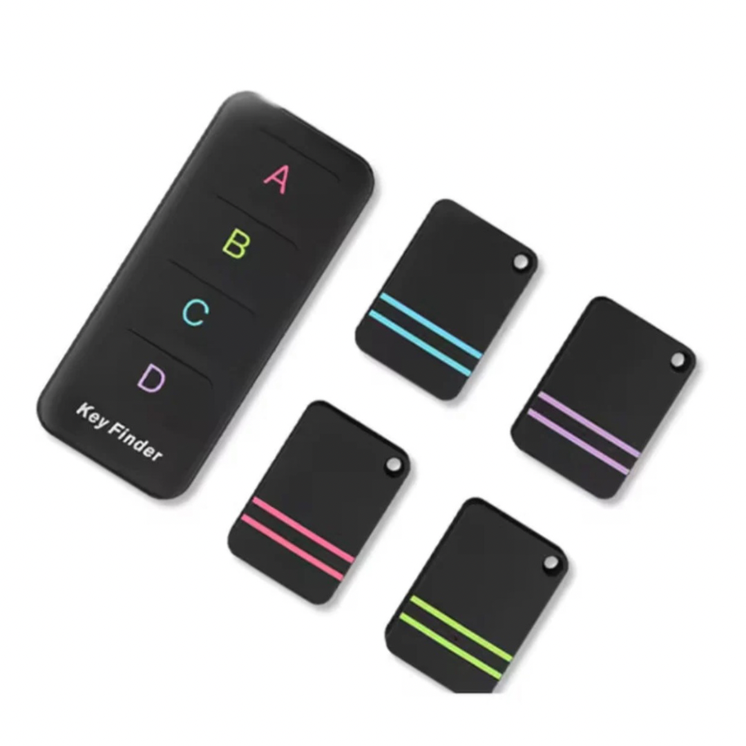 Wireless RF item Finder Tracker,Includes: 1 Remote + 4 Receivers + 1 Base Stand + 4 Double-Sided Adhesive Pads, Quick One-Button Search, Strong Signal & Long Range - Up to 30m, Slim & Portable Receivers