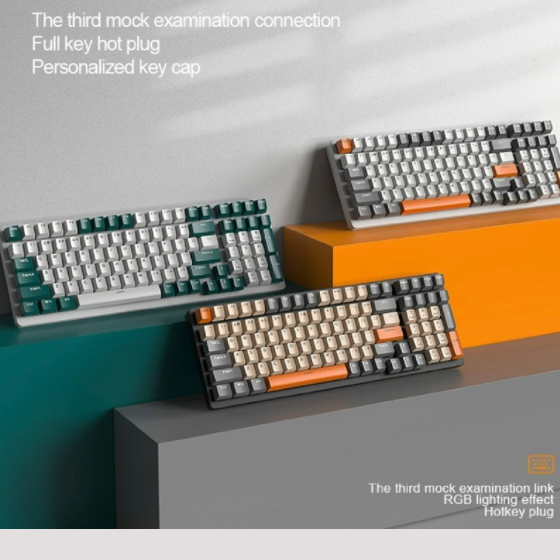 Freewolf K6 mechanical keyboard, Triple mode connectivity, 100 keys layout design, hot-swappable, Multiple lighting effects, Red axis feature and trigger pressure,