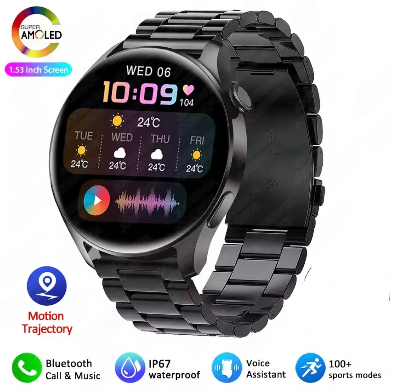 Fashion Smart Watch for Men and Women with AMOLED Screen, Bluetooth Calling, Heart Rate Monitoring, and More - ZeeTec Store