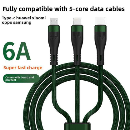 Zn Alloy Fast Cable, High Power Fast Charging: 120W output, Multi-Device Support: One-to-three design with Lightning, Micro USB, and Type-C interfaces, Wide Compatibility, Durable Material: Silicone construction for flexibility and longevity