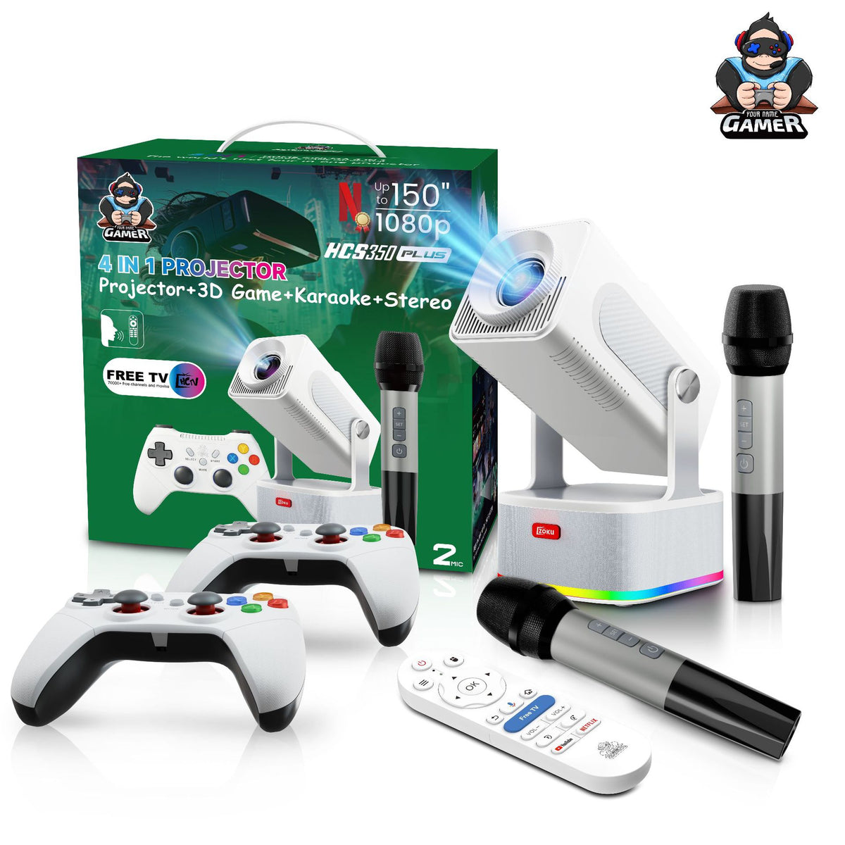 HCS350 Plus Android 1080P Home Projector with KTV, Gaming Support and audio playback