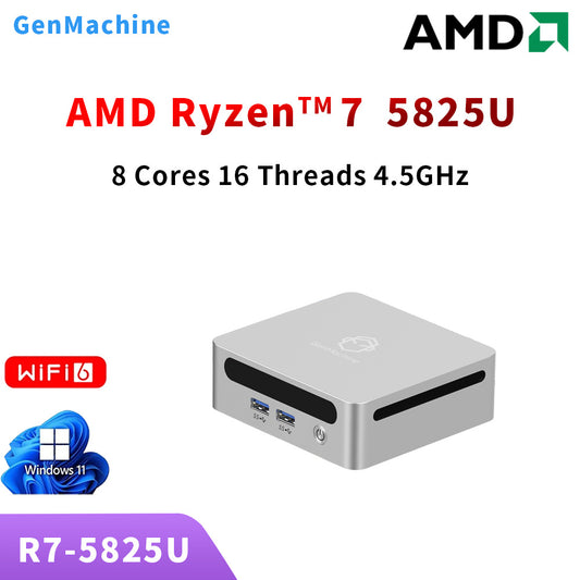 Mini PC with AMD Ryzen R7-5825U, High-Performance CPU, Versatile Connectivity: Includes HDMI2, TYPE-C1, USB2.02, and USB3.02 ports, Efficient Cooling, Multiple Storage Options