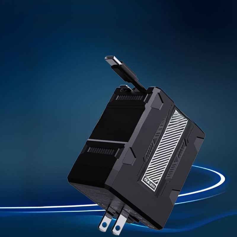 GaN Fast Charger with Retractable Cable for Apple & Android