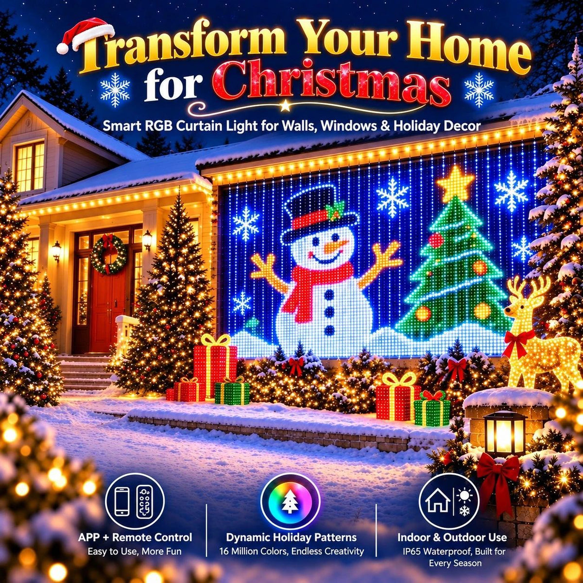Smart RGB Curtain Light, Smart App Control, Dynamic RGB Colors, DIY Pattern Creation and Music Sync Mode:
