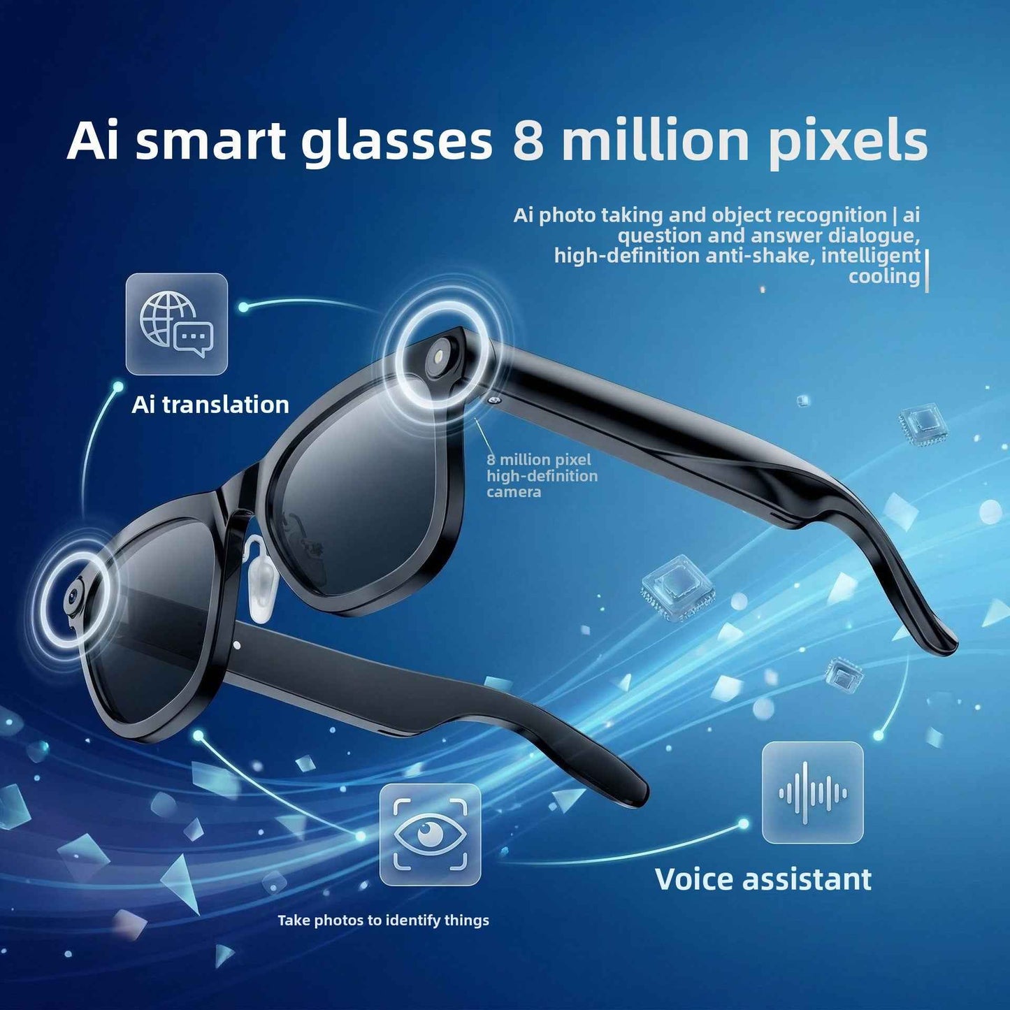AI Smart Glasses with Camera and Bluetooth