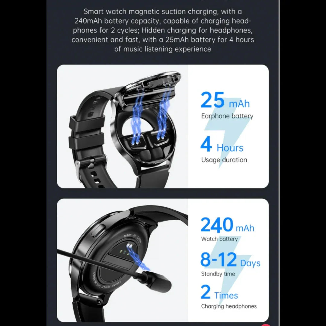 High Quality Smart Sports Watch with 1.39” HD Touch IPS Display, Built-in TWS Headset, Bluetooth Call & SMS, Health Monitoring, Sleep Tracking, Social Apps, Games, Wireless Charging, Up to 7 Days Battery Life - ZeeTec Store