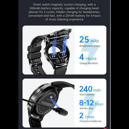 High Quality Smart Sports Watch with 1.39” HD Touch IPS Display, Built-in TWS Headset, Bluetooth Call & SMS, Health Monitoring, Sleep Tracking, Social Apps, Games, Wireless Charging, Up to 7 Days Battery Life - ZeeTec Store