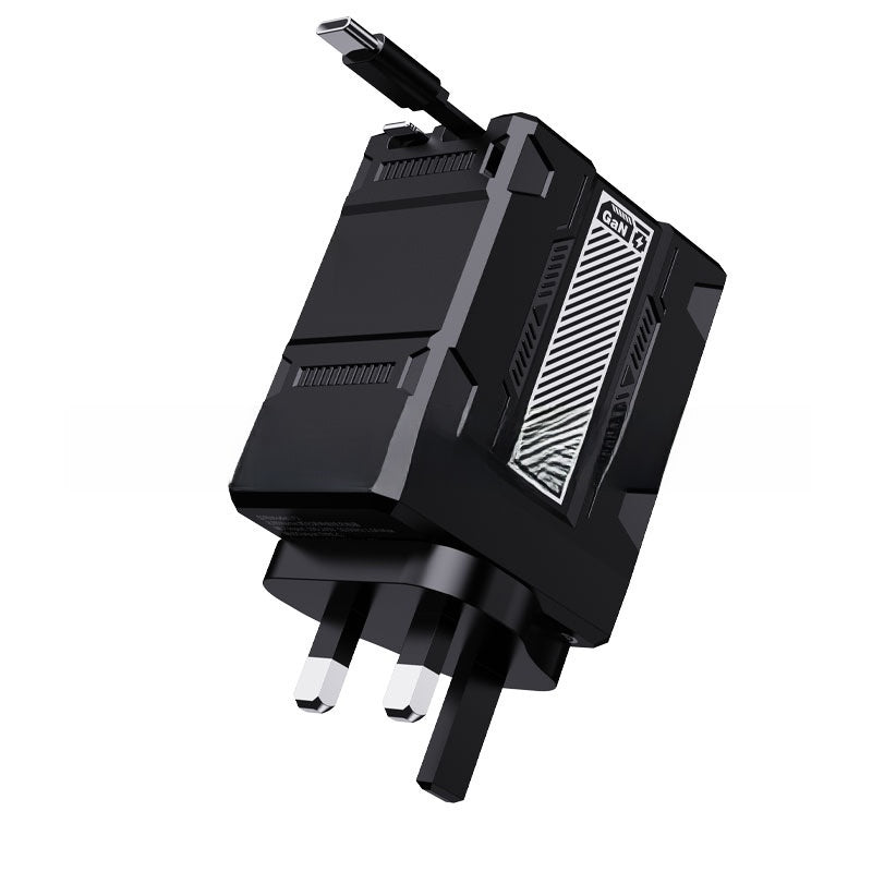 GaN Fast Charger with Retractable Cable for Apple & Android