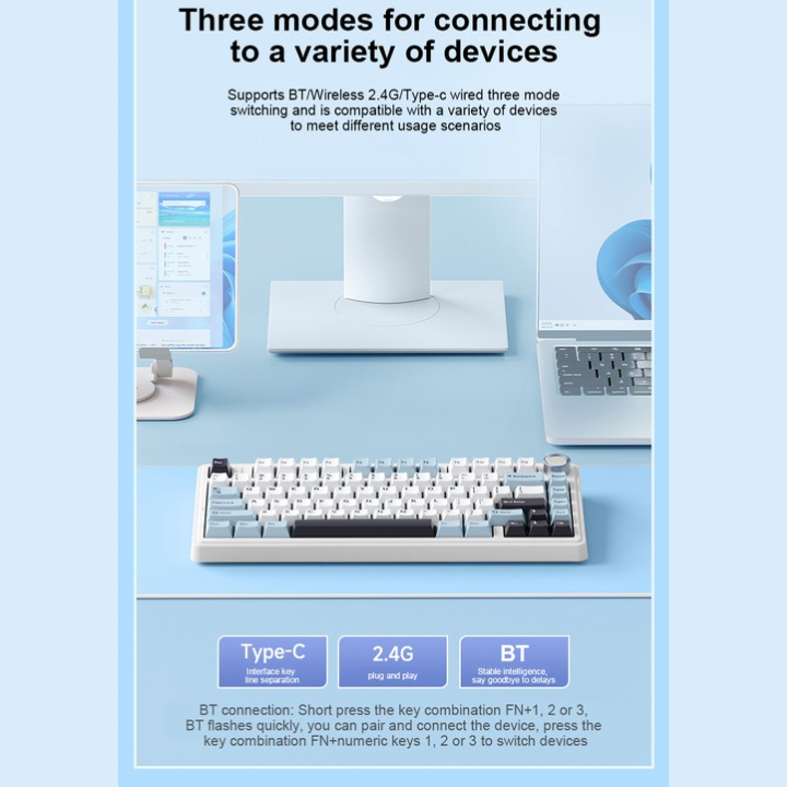Aula F75 Keyboard, 80-Key Mechanical Gaming Keyboard, RGB Backlit, Triple Mode Connection (Type-C/2.4G/BT), 4000mAh Battery, Hot-Swappable Switches, Reaper Switch