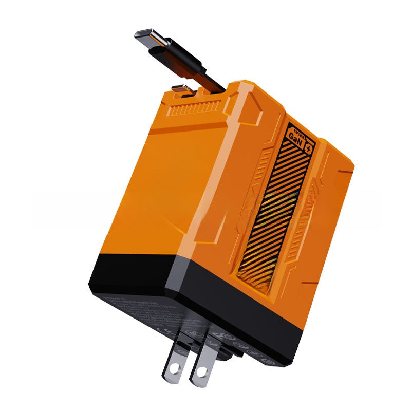 GaN Fast Charger with Retractable Cable for Apple & Android