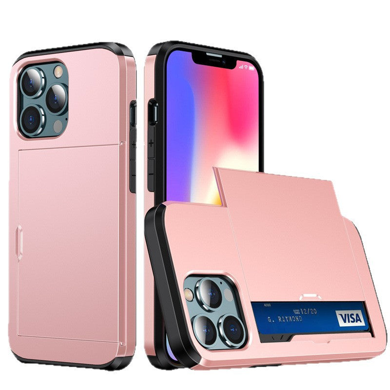 Hard PC Anti-Fall Slide Card Phone Case for iPhone 11-17 Pro Max