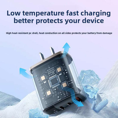 30W Triple Port Fast Charger with Digital Display, Universal Compatibility, PD Protocol: Supports Power Delivery for efficient fast charging