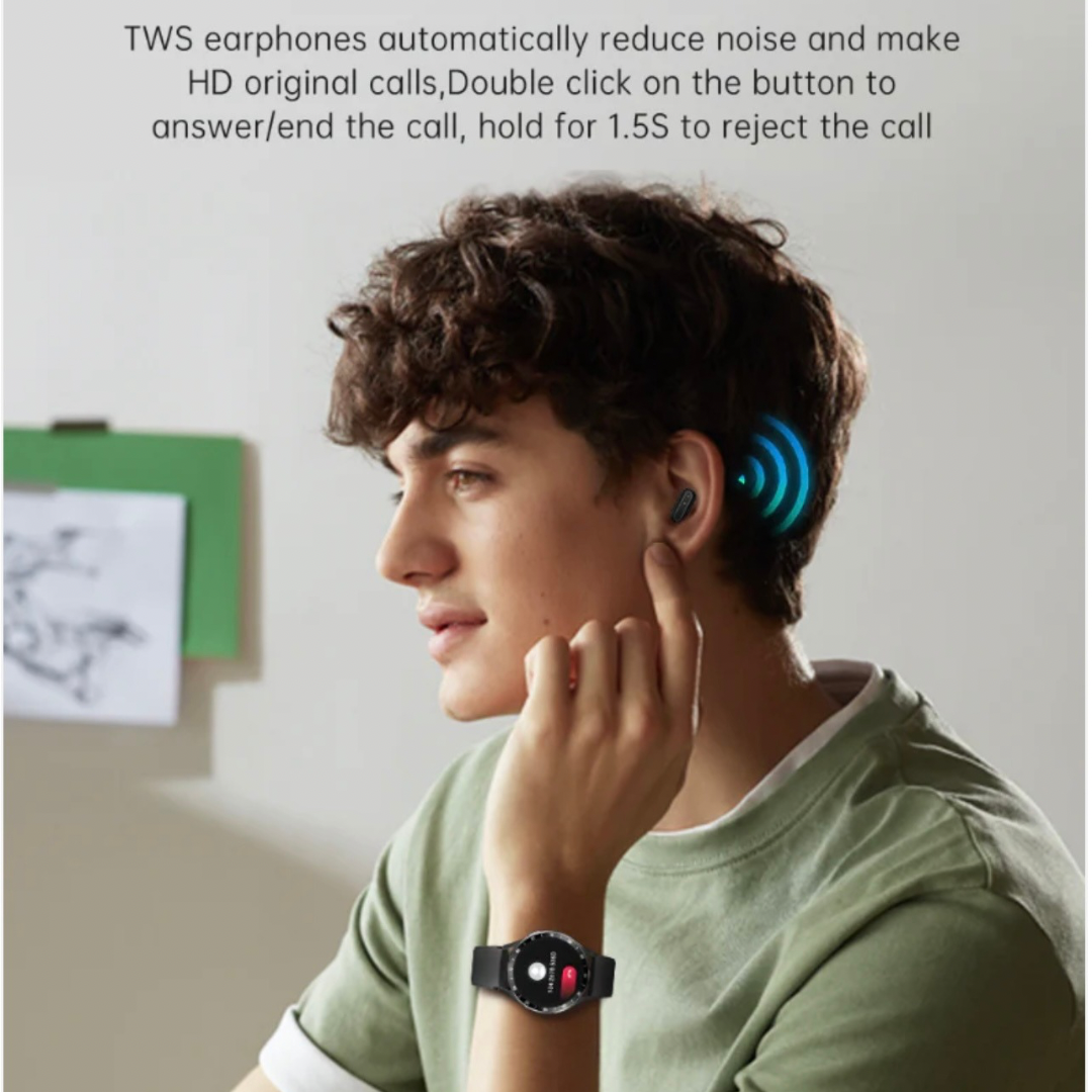 Smart Watch,1.39” Full-Touch HD Display with Built-in Wireless Earbuds, 📞 Bluetooth Calling (Dial Answer Reject)| 🩺 Heart Rate Monitoring| 📷 Shake to Take Photo| 🔔 Call & Message Alerts,Long life battery up to 7 days,Compatible with IOS & Android