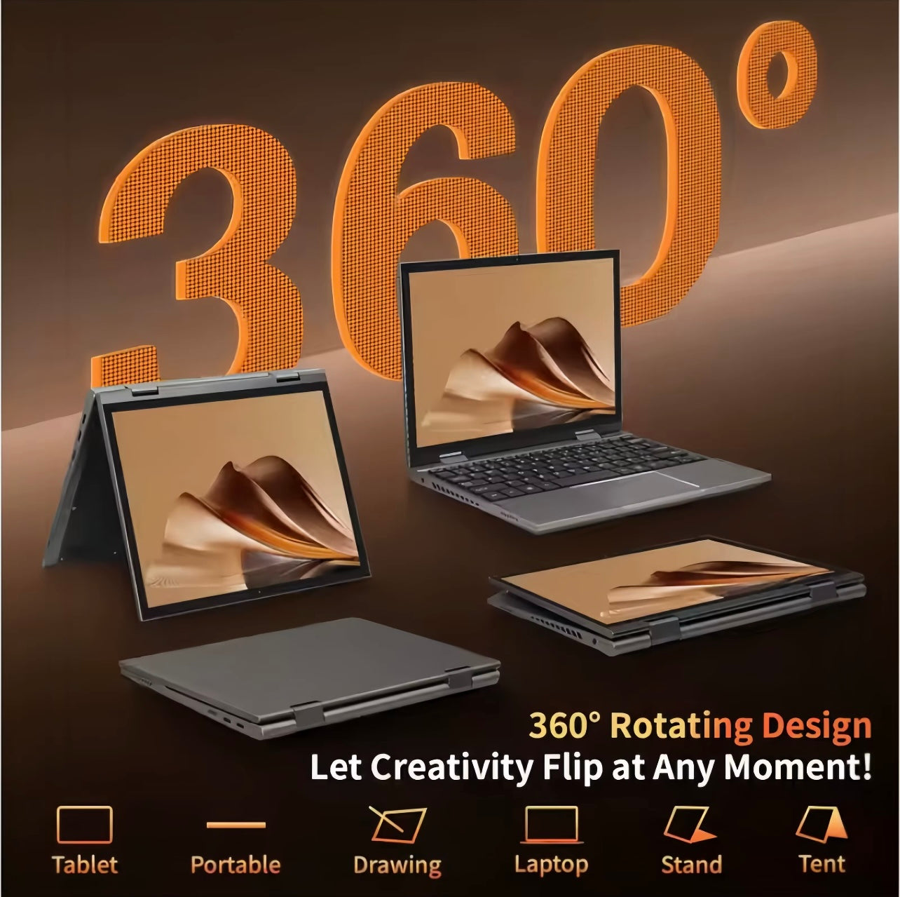 ZeeTec 2 in 1 LAPTOP, 11” full HD touch screen,YOGA 360 FLIP Different modes, Intel i5 12th Gen 16GB RAM 512GB,Sleek and lightweight laptop (985 Grams)