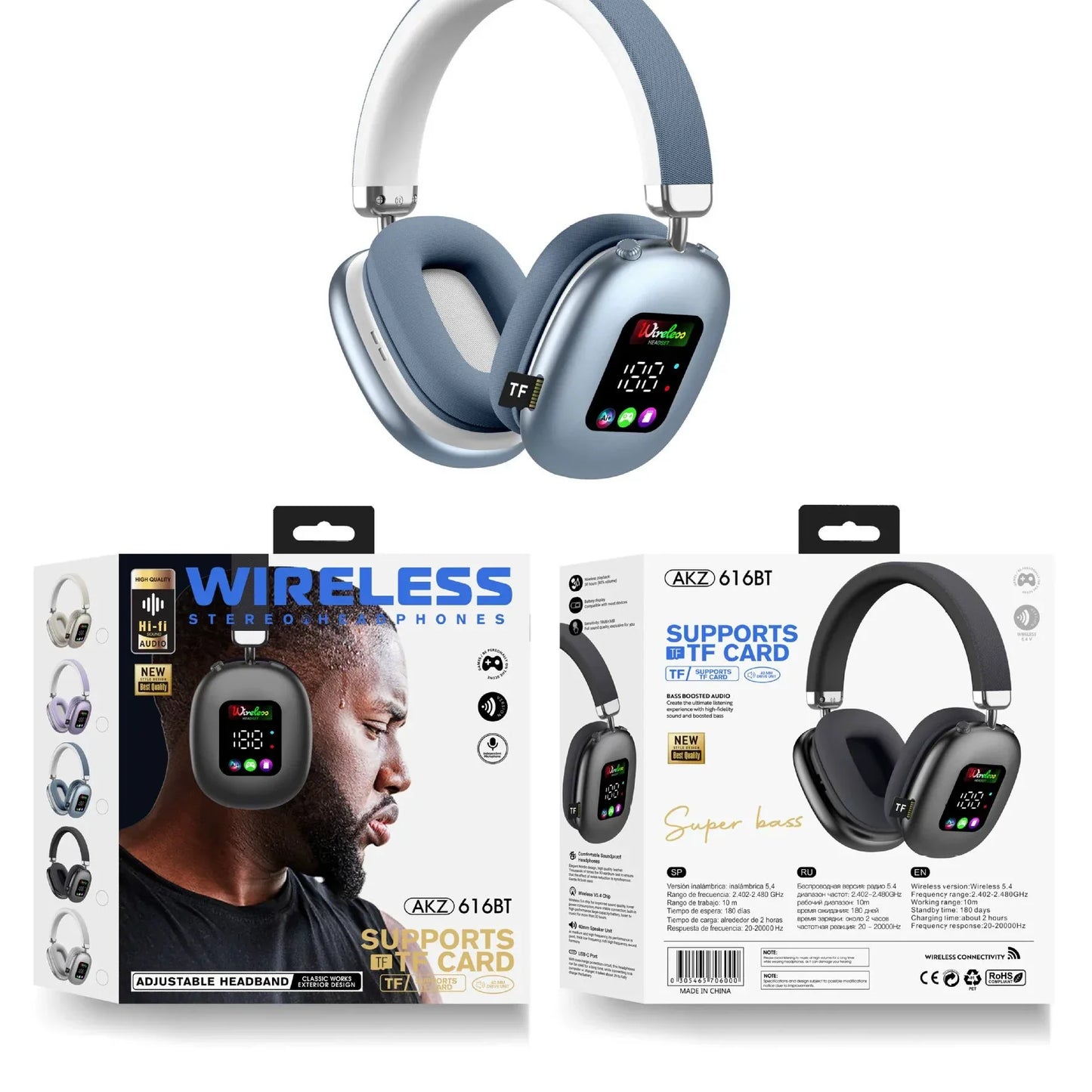 Wireless Headphones with RGB Screen for Immersive Audio Experience - ZeeTec Store