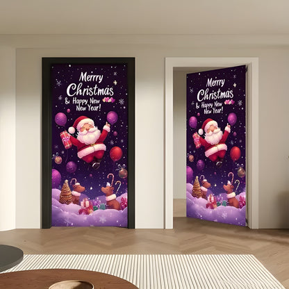 Christmas Santa Claus Polyester Door Cover Decoration 90x180cm