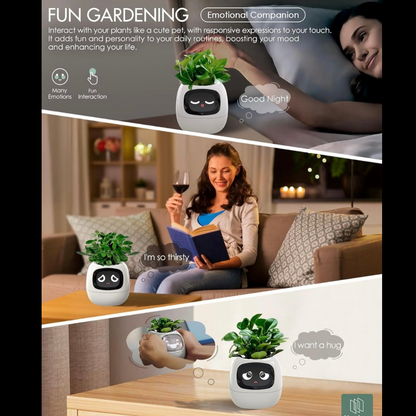 Ivy Smart plants pot, Equipped with 7 smart sensors and Ai chip for intelligent plant care, Interactive Design - Multiple expressions for engaging user interaction, Durable Material, Glow Effect, Home Gardening