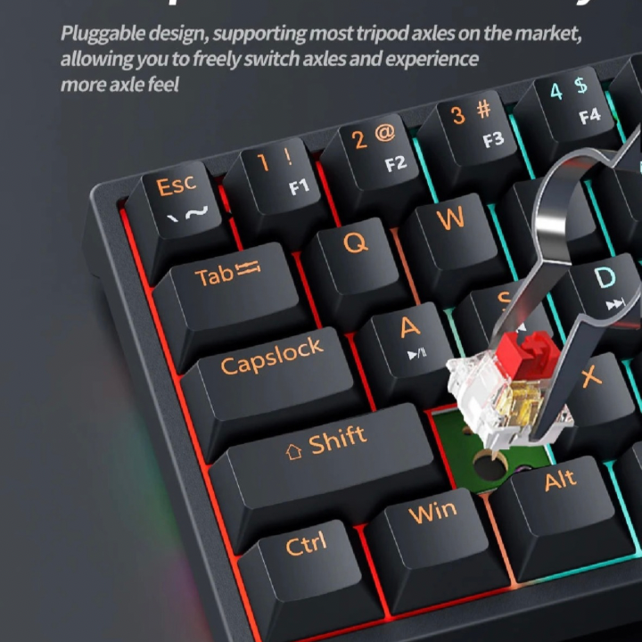 MK61 Wired Gaming Mechanical Keyboard, Compact 61 Keys: 60% layout, Hot-Swappable Switches, RGB Backlit: Fully customizable RGB lighting, FPS Gamer Friendly,