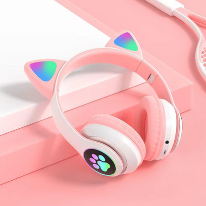 Over-ear Bluetooth headset Features stylish cat ears with customizable breathing lights, offering a unique aesthetic for gaming and fashion.
