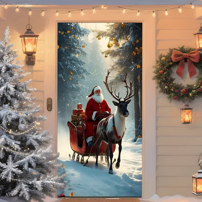 Christmas Santa Claus Polyester Door Cover Decoration 90x180cm