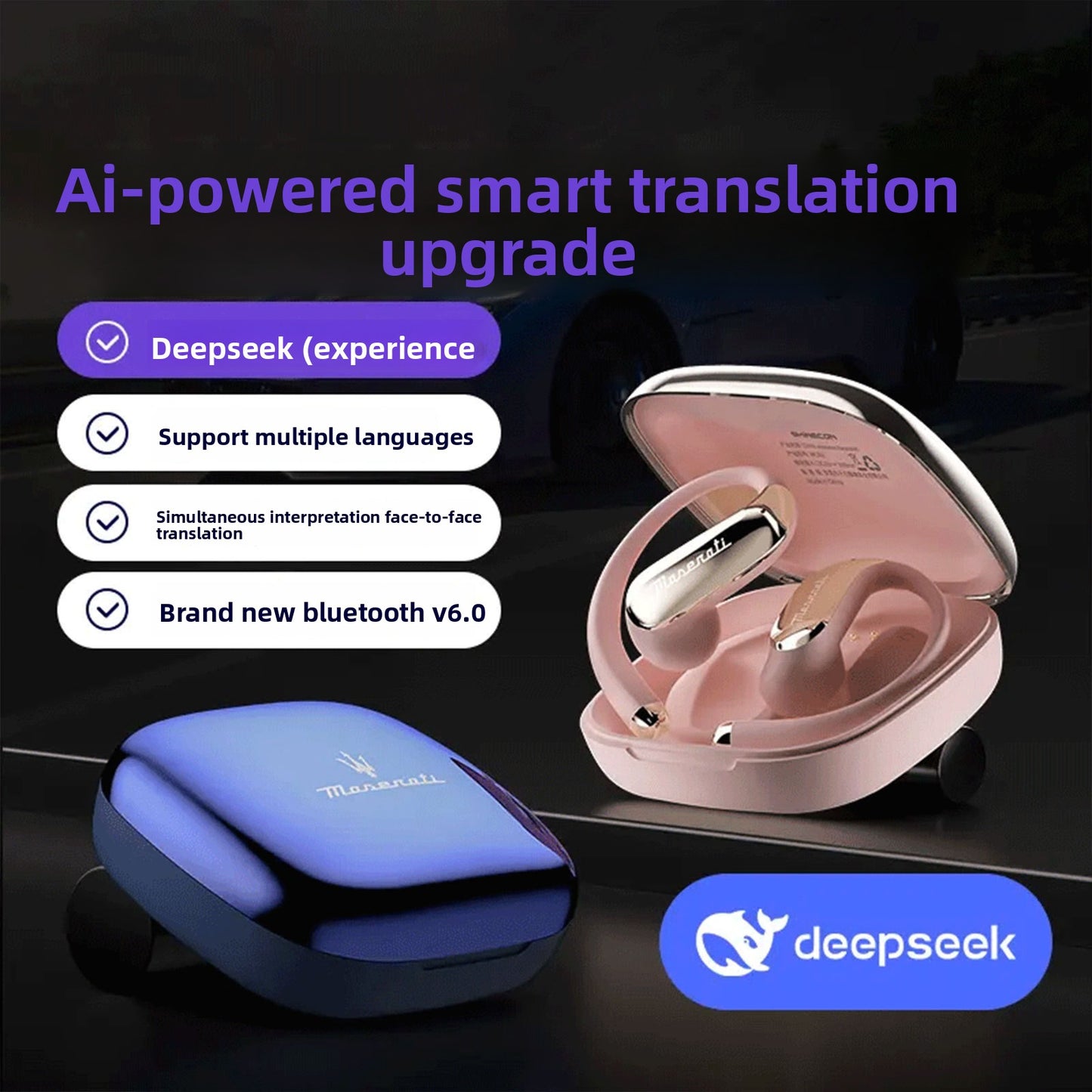 Wireless Open Ear Bluetooth Headphones AI Translation Noise Cancellation