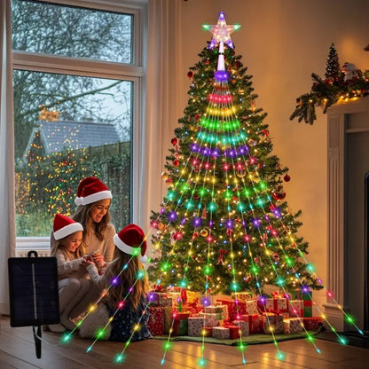 Christmas Star Waterfall String Lights Remote Control Weather Resistance