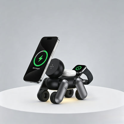 Robot Dog Design 3-in-1 Design Combines a wireless charger, night light, and desk decoration.