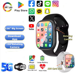 Smart Watch for Men & Women,2.04 Inch HD screen with Rotating Camera,SIM card|Wifi|Apps|Voice call|Health Monitoring|social entertainment|NFC|remote selfie control|Gesture control|Wireless Charging,Battery up to 7 days,Compatible with IOS & Android