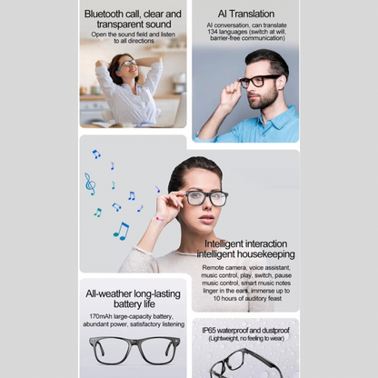 Smart Translator Glasses, Real-Time AI Voice & Text Translation, Multi-Language, Ultra-Light & Comfortable Weighs only 25g, Long-Lasting Battery - Equipped with dual 85mAh batteries (170mAh total), AI Smart Features, Smart Sensors & Controls