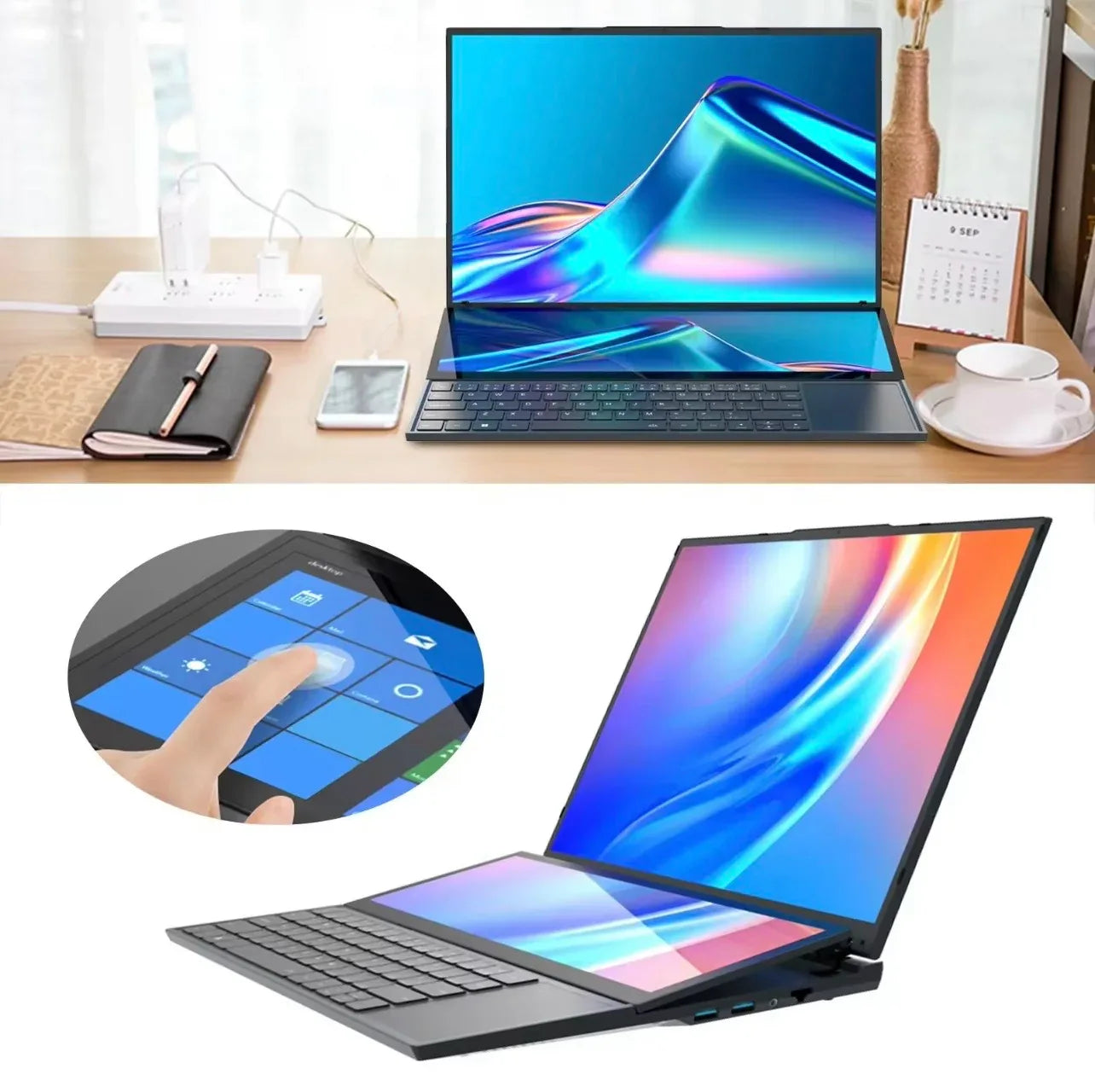 ZeeTec Dual Screen Laptop with 16" and 14" HD Screens - External GPU Deck Support - ZeeTec Store
