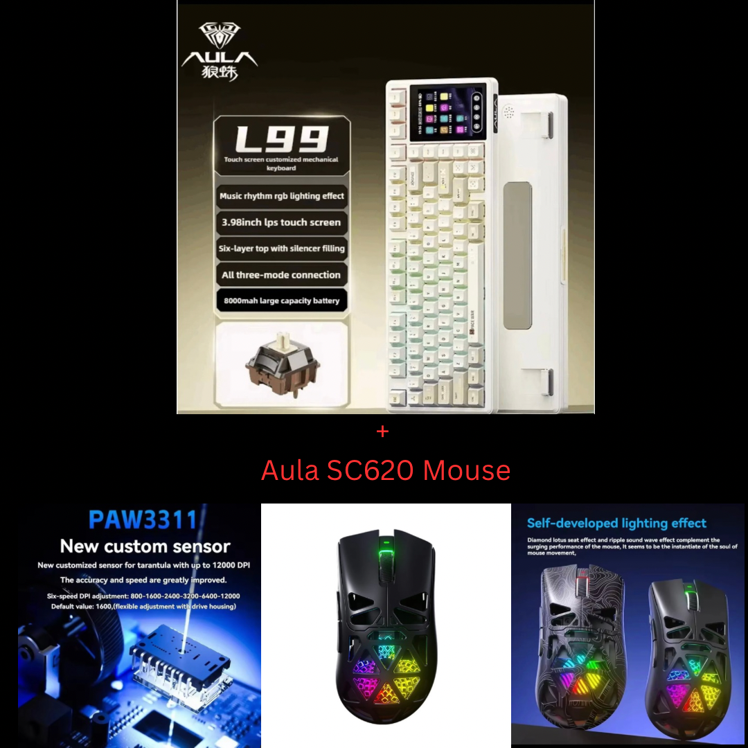 Aula L99 Custom Mechanical Keyboard, Smart Customizable 3.98-inch IPS Touch Screen,RGB LIGHTING: 16 million colour Backlight,Triple Mode Connectivity: Type-C wired/2.4G wireless/Bluetooth - 8000mAh Battery,Hot-Swappable Full 80 Keys