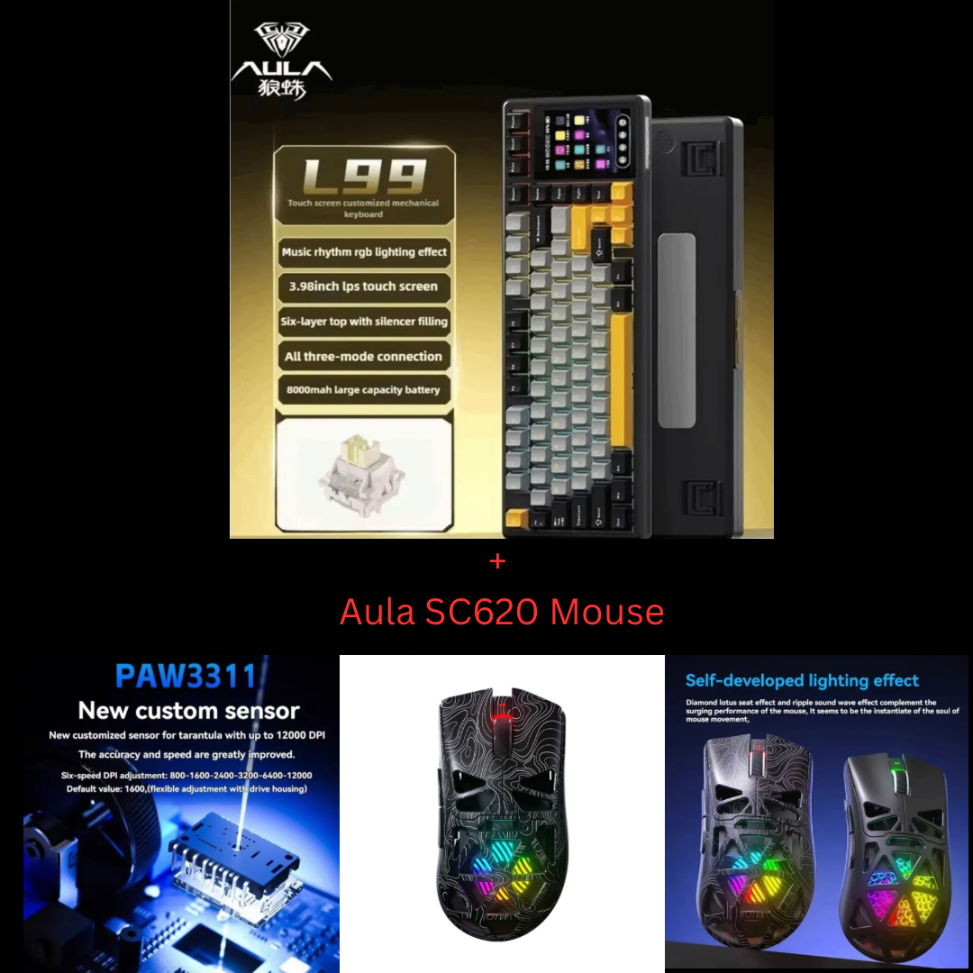 Aula L99 Custom Mechanical Keyboard, Smart Customizable 3.98-inch IPS Touch Screen,RGB LIGHTING: 16 million colour Backlight,Triple Mode Connectivity: Type-C wired/2.4G wireless/Bluetooth - 8000mAh Battery,Hot-Swappable Full 80 Keys